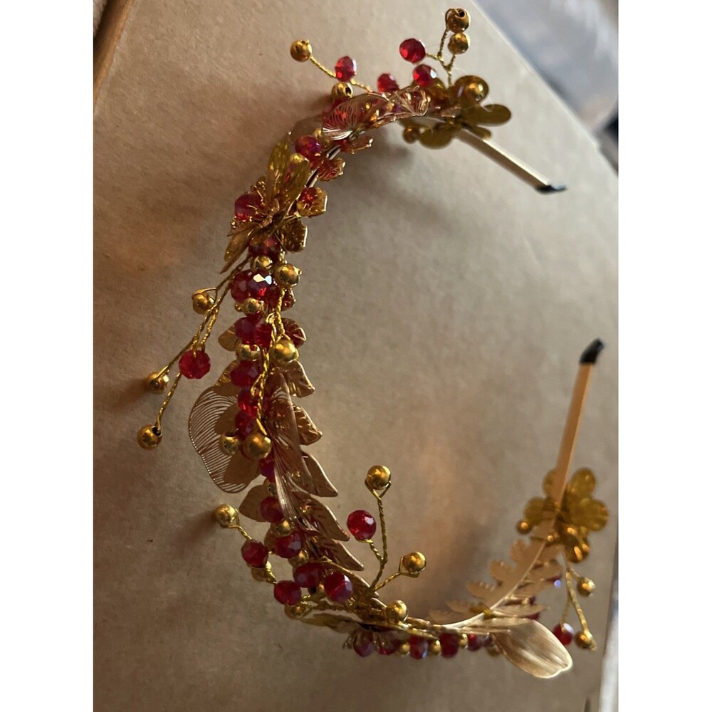 Red Floral Rhinestone Crystal Headband Simple Wedding Hair Accessories